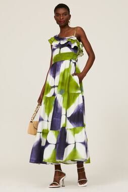 Busayo Collective One Shoulder Green Tie Dye Tiered Maxi Dress Size 8